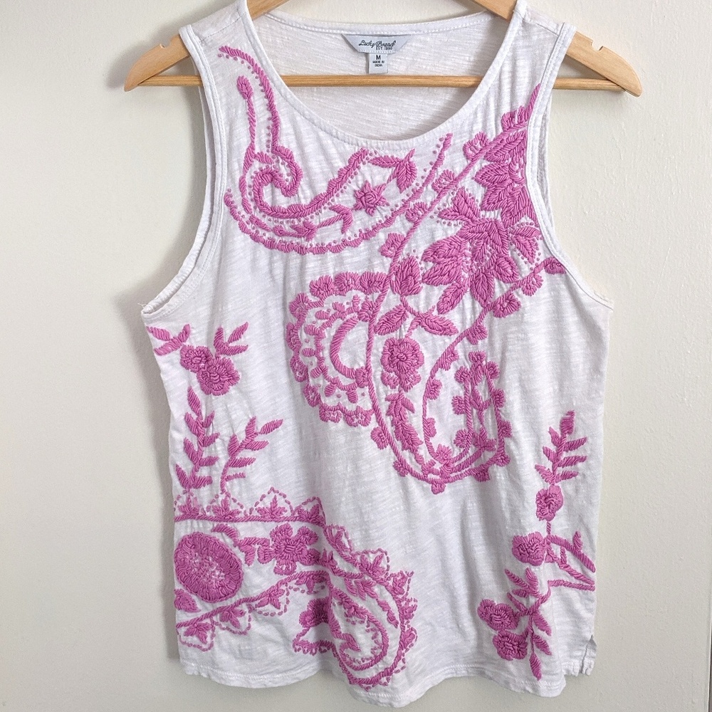 Beautiful White Tank with Purple Embroidery SZ M